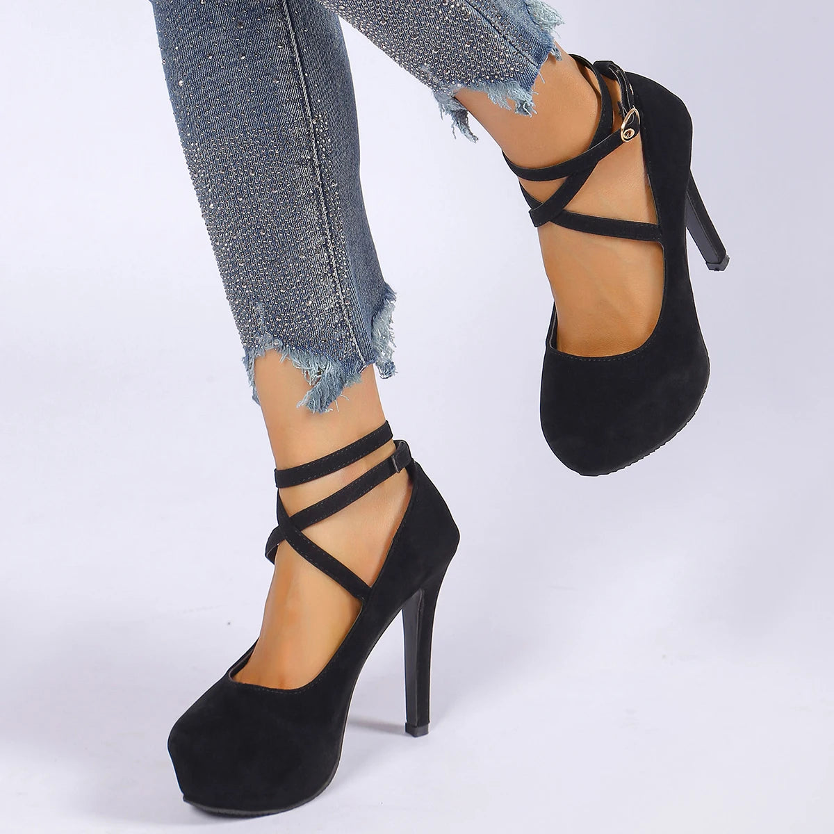 Women Pumps Platform Ankle Strap High Heels Shoes