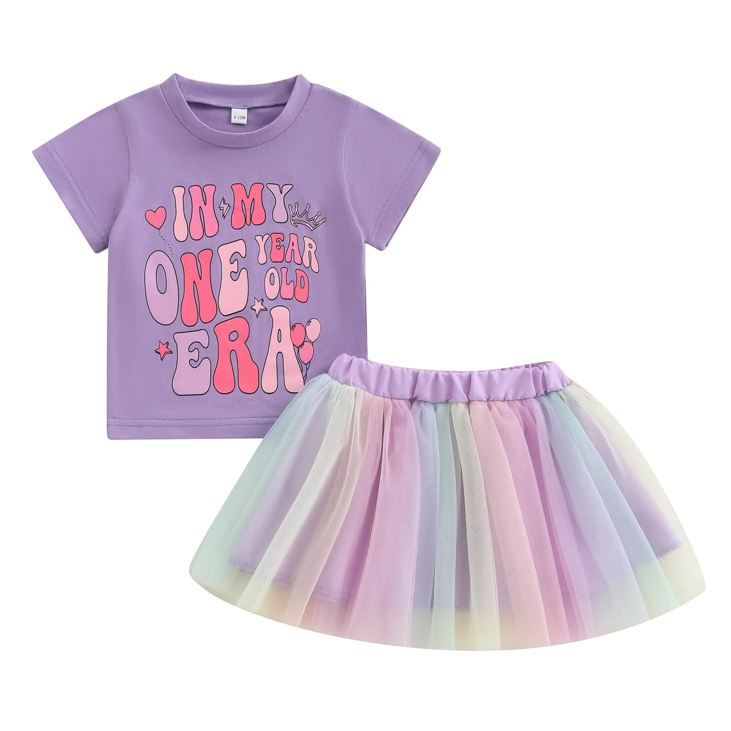 Baby Girls Birthday Clothes Sets 0-18M Short Sleeve Crown Letter Print Tops + Lace Tutu Skirt