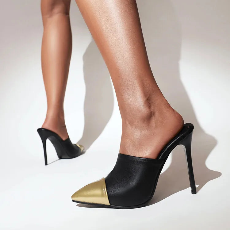 Women's Matte Leather Slipper High Heels