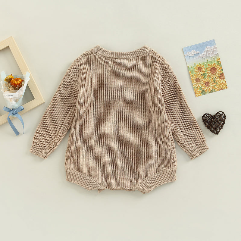 Baby Sweater Romper - Solid Knitted Long Sleeve Pullover Jumpsuit