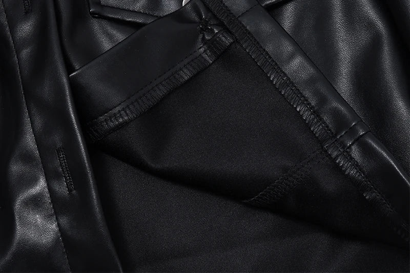 Women Turn-down Collar Button PU Faux Leather Short Jacket