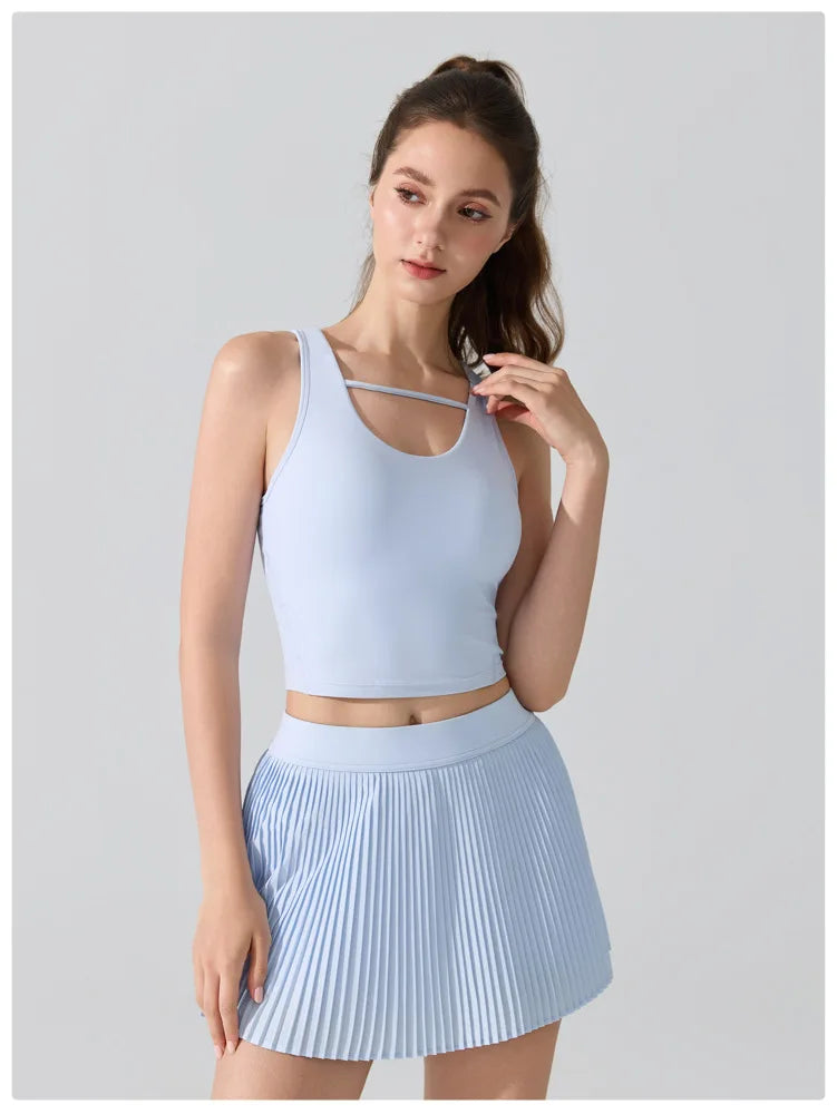 Women's Two-Piece Fitness Set - Yoga Top & Tennis Skirt Workout Outfit
