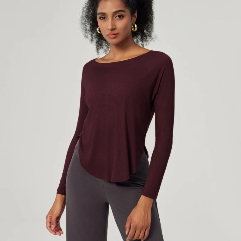 Women's Long Sleeve Yoga Shirt Lightweight Running Top Loose Breathable Quick Dry Gym Blouse Sportswear