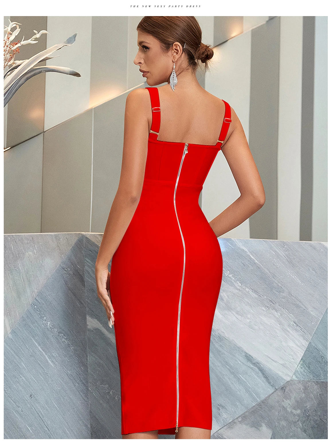 Women's Spaghetti Strap Midi Club Bandage Sleeveless Party Summer Dress