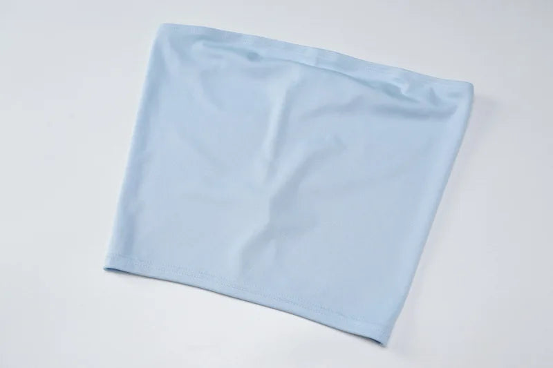 Women's Strapless Solid Crop Top and Skirt 2 Piece Set Outfit Co-Ord Sets Matching Set