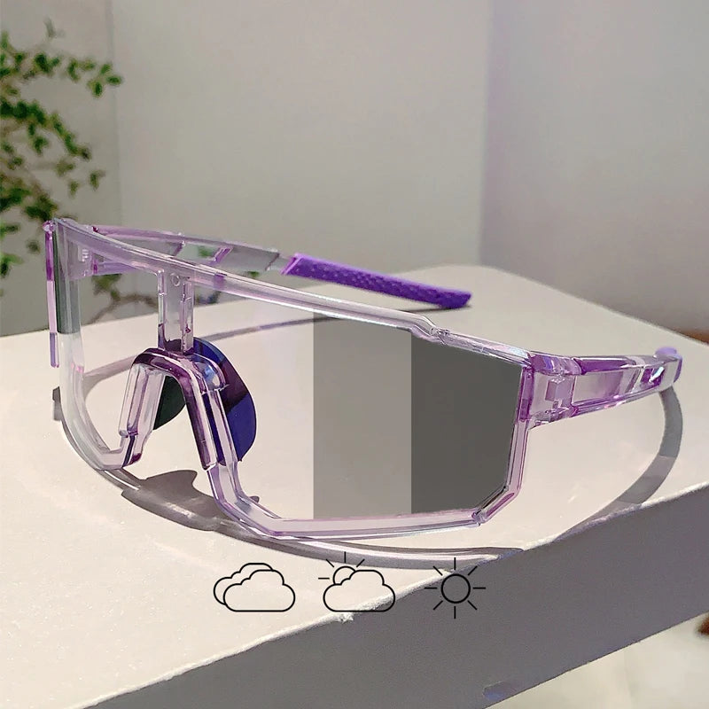 Unisex Photochromic Goggle Wrapped Round Sports Futuristic Oversized Anti-UV Cycling Sunglasses