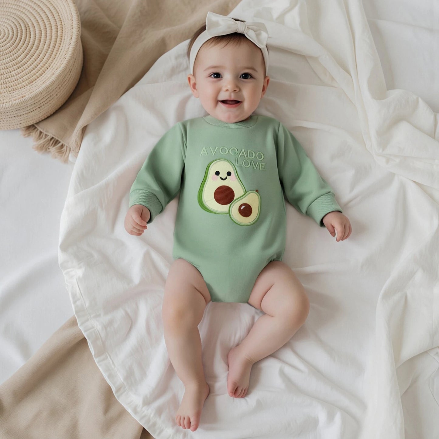 Baby Fall Winter Romper - Long Sleeve Crew Neck Embroidery Fruit Letters Bodysuit