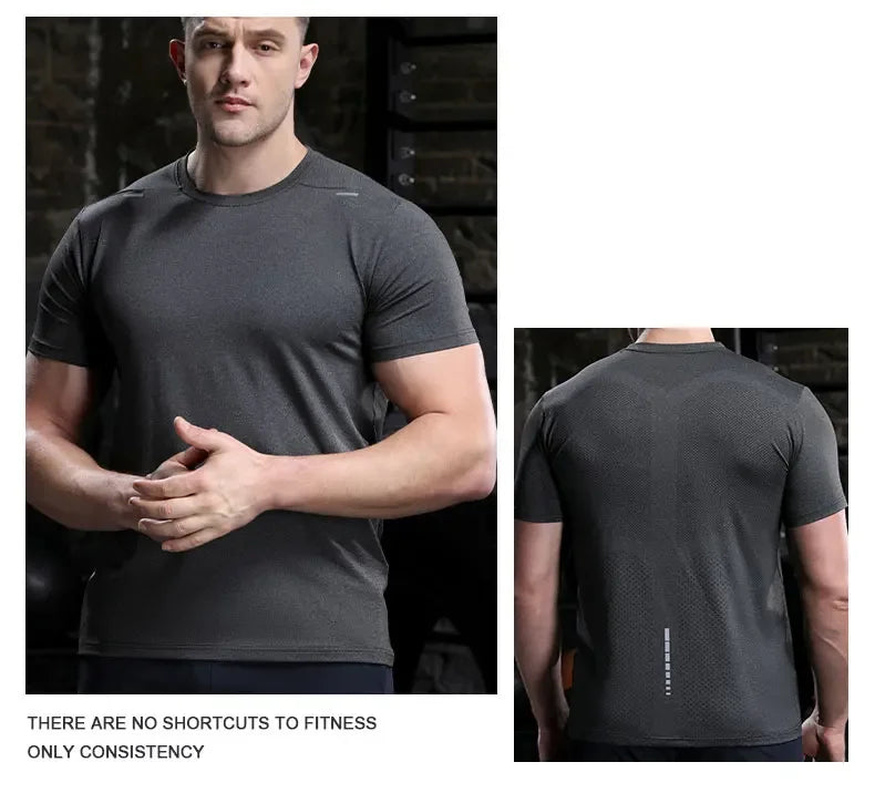 Men's Summer Loose Breathable Short Sleeve Quick Dry Running Fitness Muscle T-Shirt