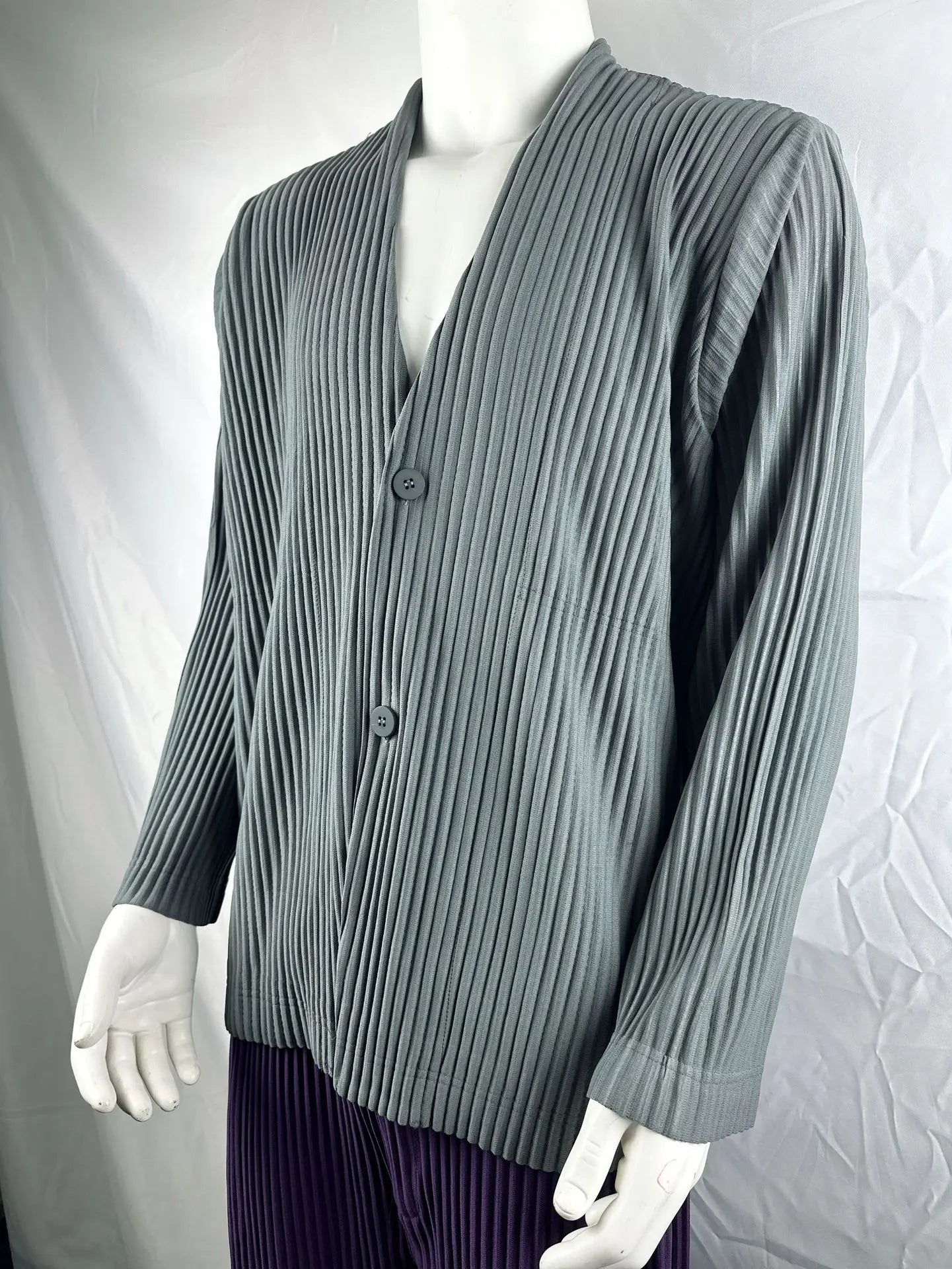 Men's Japanese Pleated Premium Sense Jacket Casual Loose Collarless Set