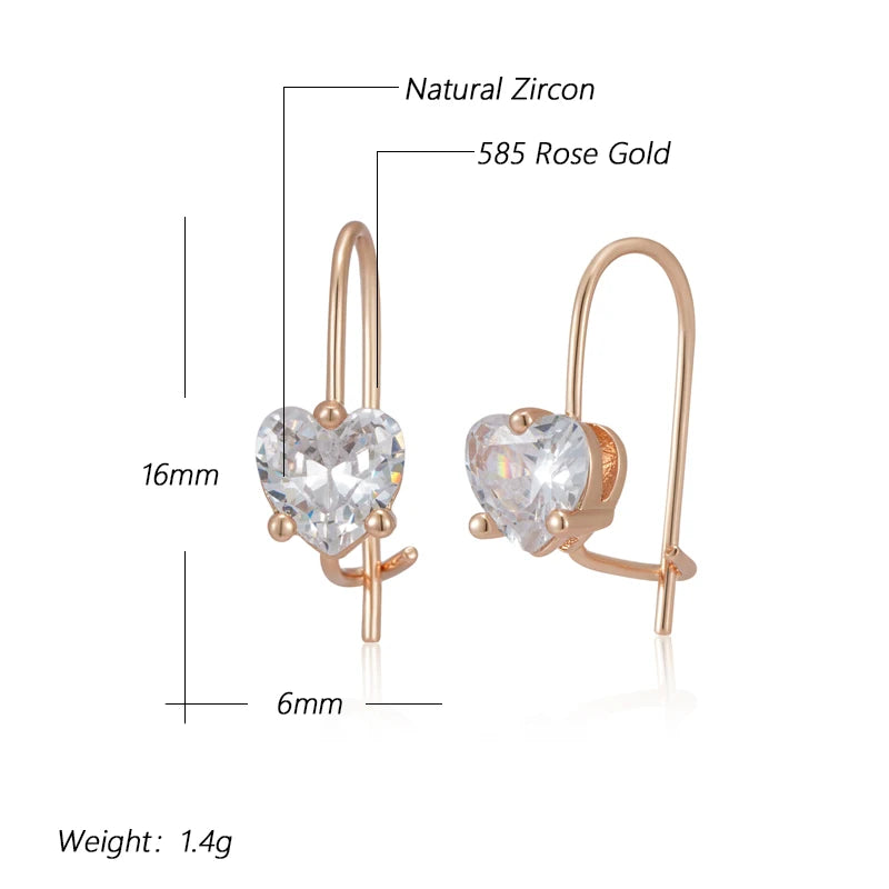 Children's Girls 585 Rose Gold Colour Shiny Natural Zircon Earrings