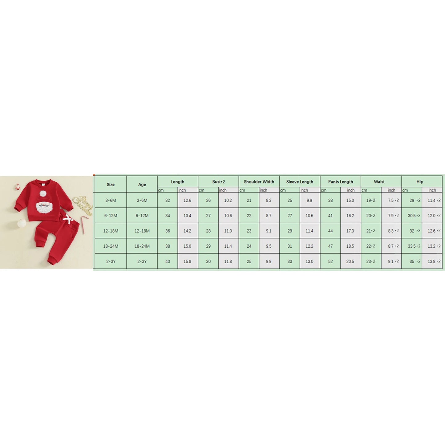 Infant Baby Boys Christmas 2-Piece Clothing Set - Santa Claus Embroidery Top & Pants (0-3Y)