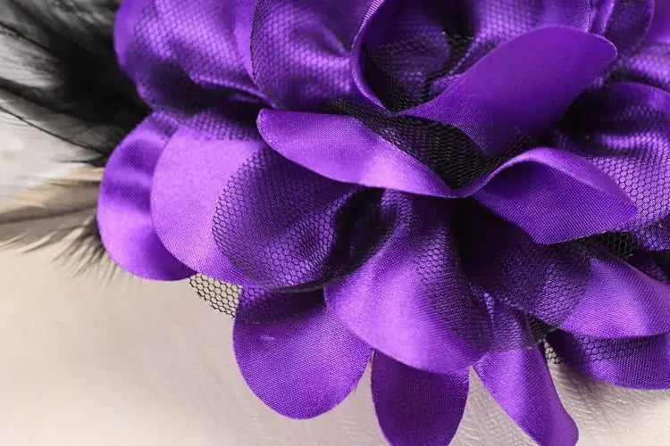 Feather Corsage Brooch - Handmade Fabric Flower Wedding Lapel Pin