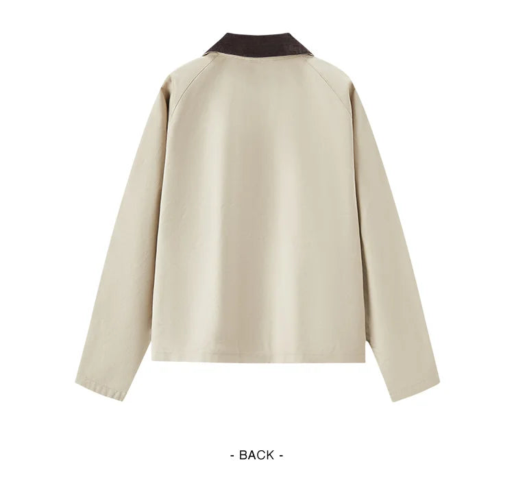 Women's Raglan Sleeve Patchwork Jacket - Loose Fit Retro Chic Autumn Coat