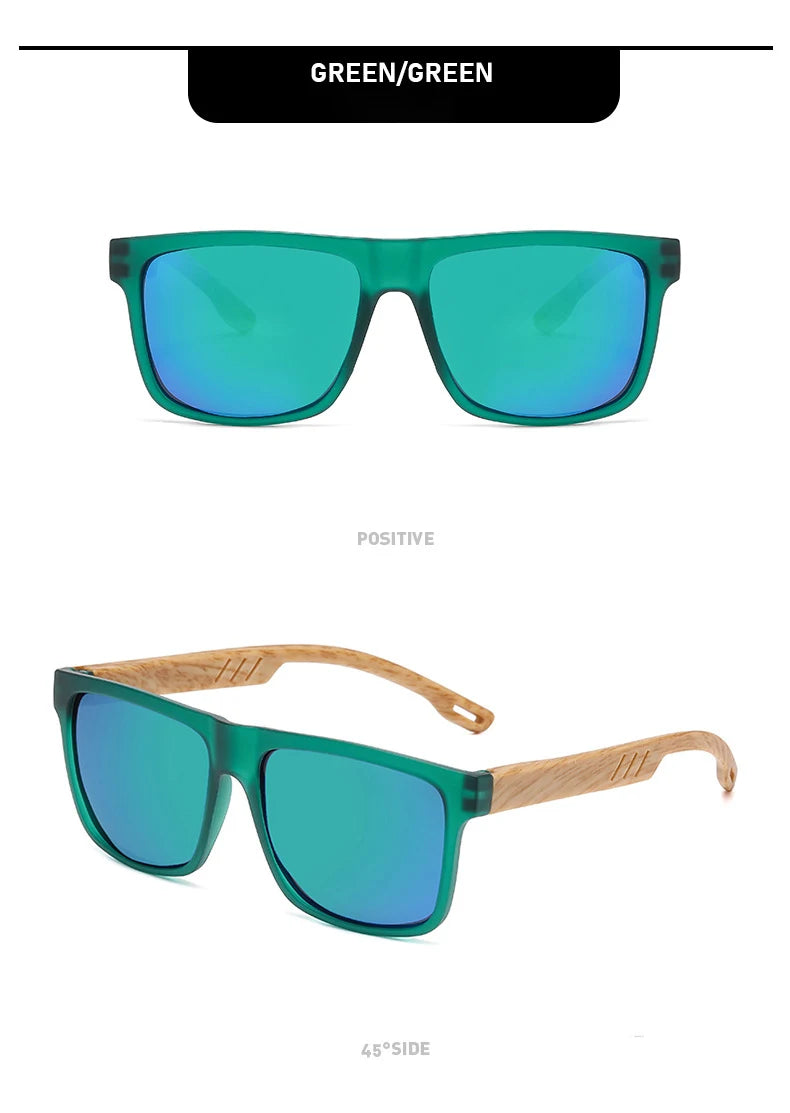 Unisex Square Sunglasses - Wood Effect UV400 Protection Driving Eyewear