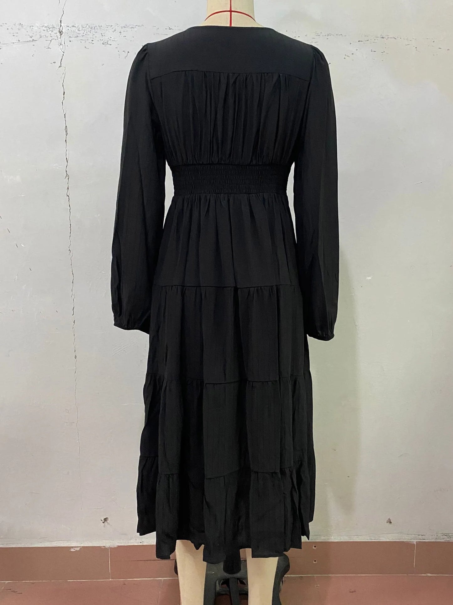 Women's Autumn Winter Casual Print Single Breasted Short Sleeve V Neck High Waist Dress