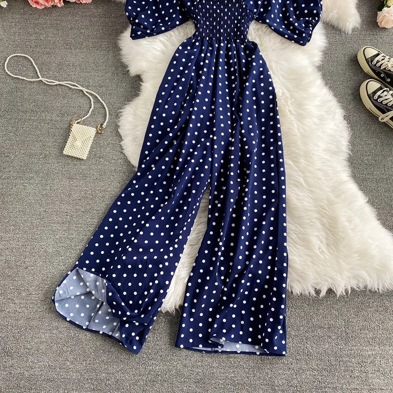 Women's V-Neck Floral Print Jumpsuit - Dolman Sleeves Wide Leg Trousers