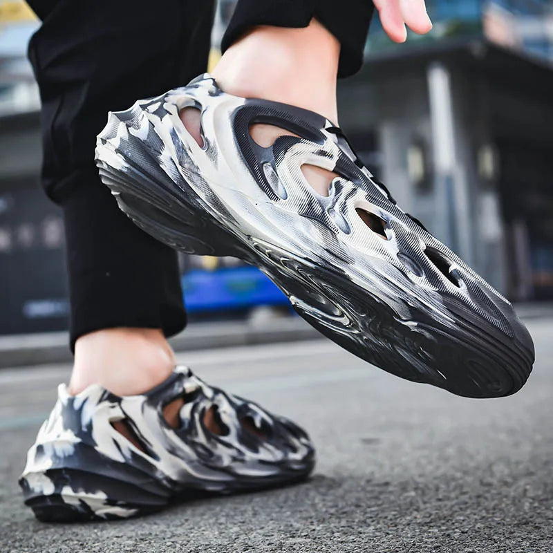 Men's Slippers Camouflage Design Platform Sandals Lace Up Beach Slippers Casual Outdoor Crocs Clogs