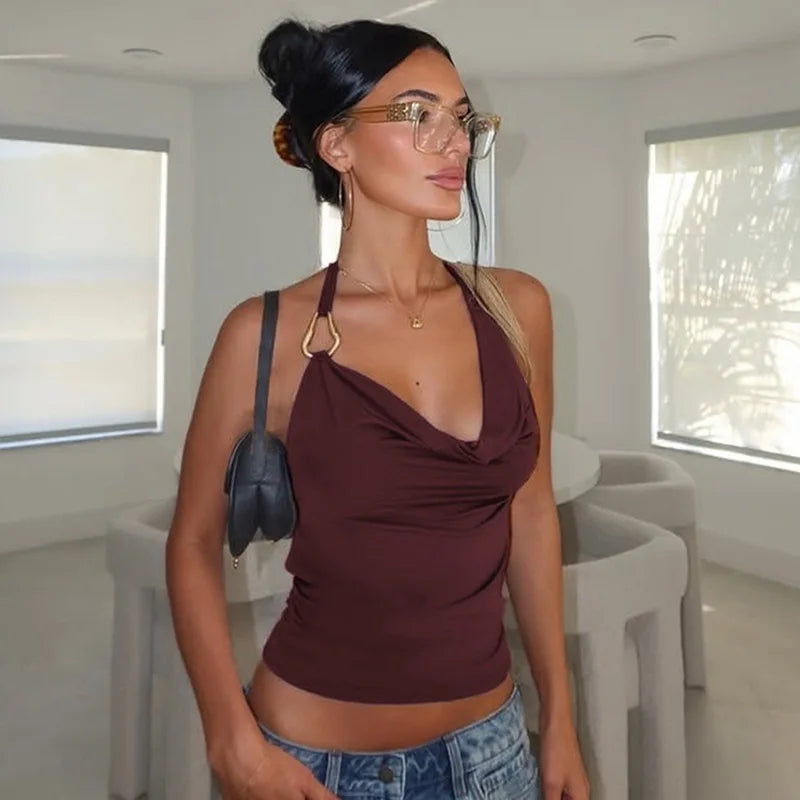 Women's Draped Halter Crop Top