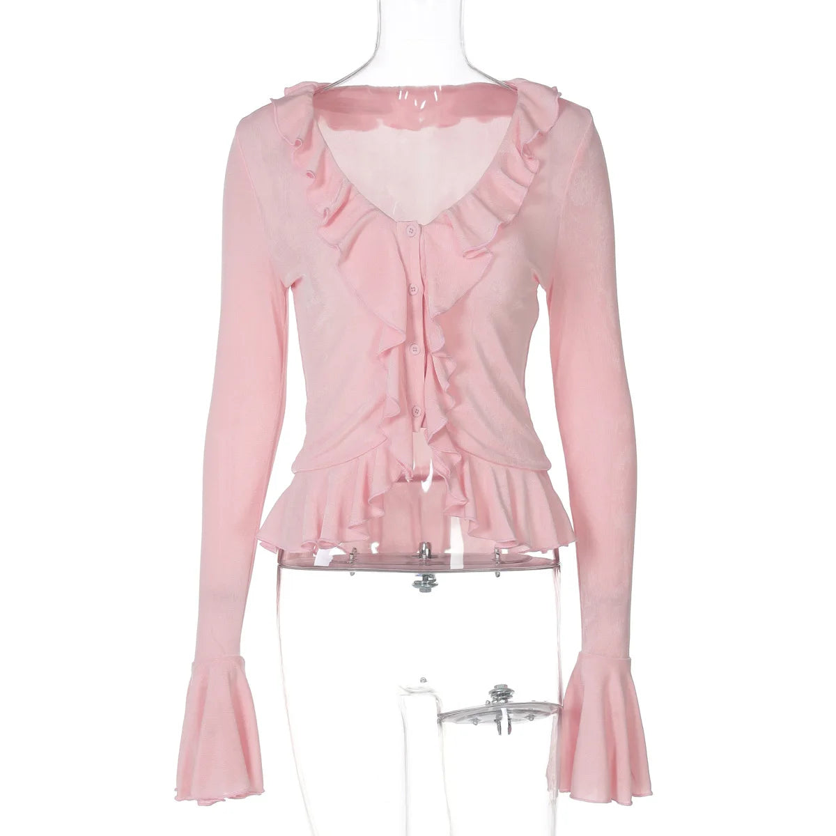 Women's Ruffled Flare Sleeve Cardigan - V Neck Cropped Top