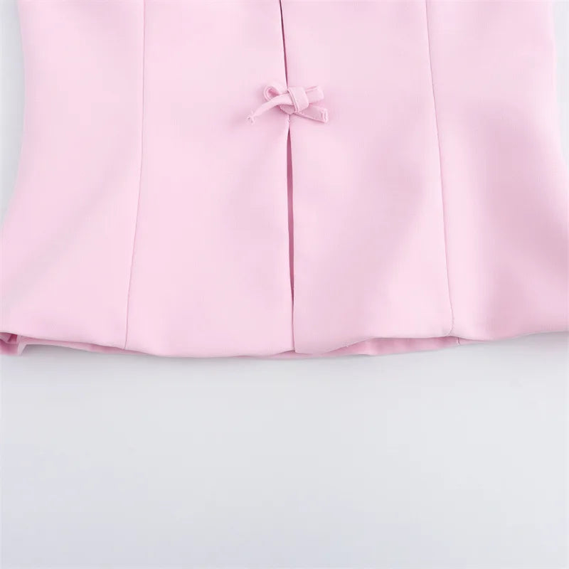 Women's Bows Halter Neck Solid Tank Top Low Waist Mini Skirt Two Piece Set