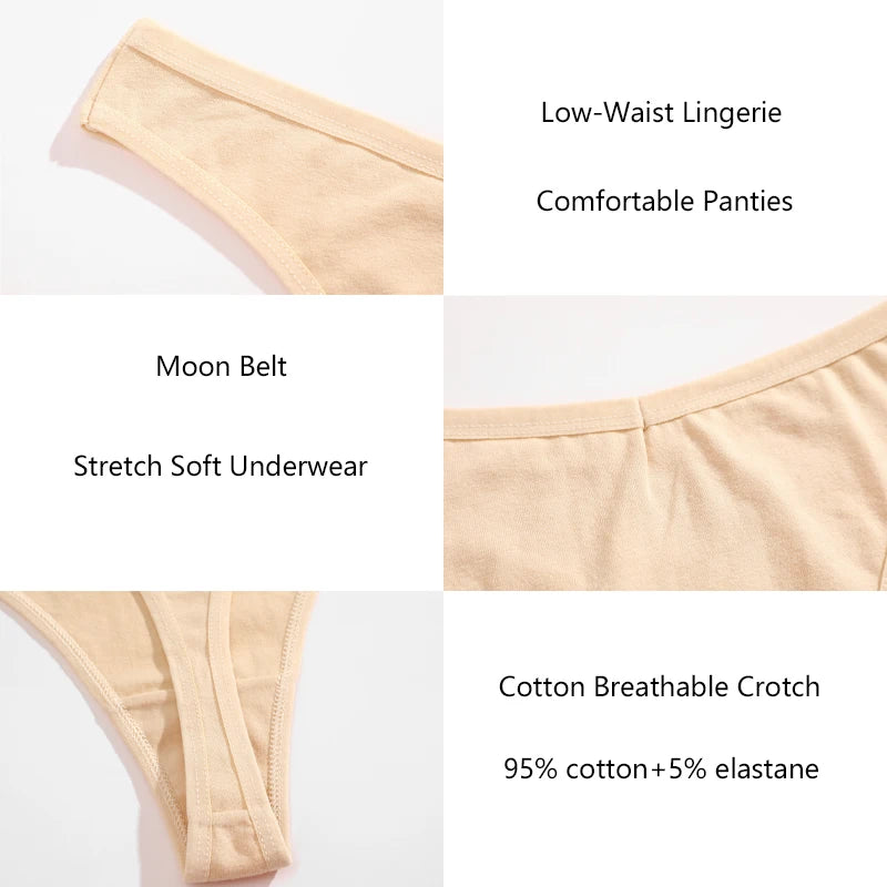 3Pcs Cotton Thongs Pantie Low Waist Comfortable Underwear Breathable G-string Soft Lingerie