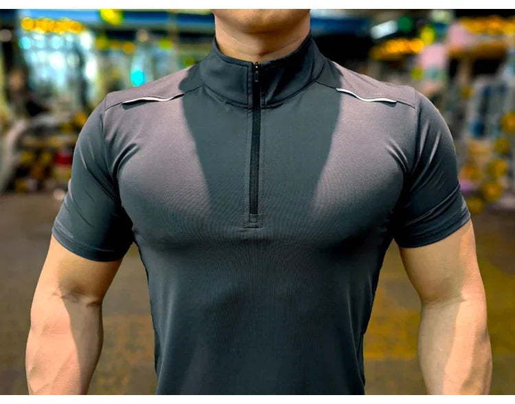 Men's Running Short Sleeve Fitness Muscle Fit Gym Jogging Sports Tennis Elastic Breathable T-Shirt