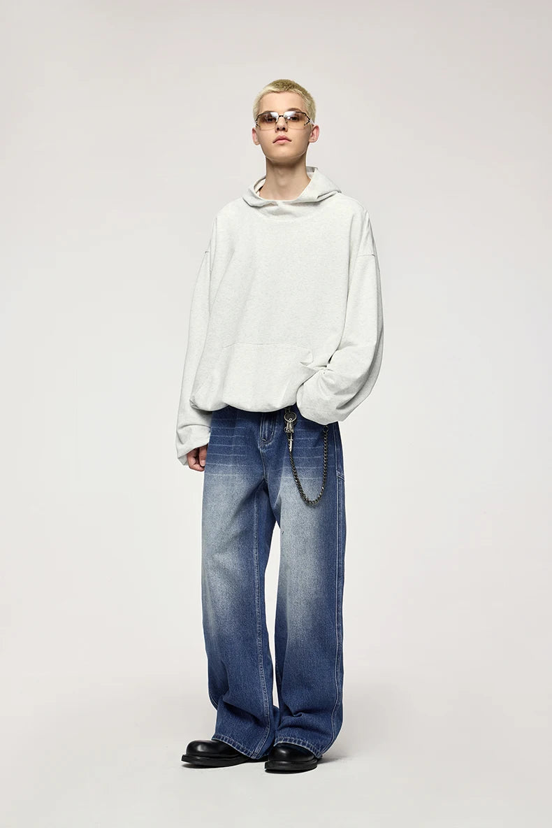 Unisex Retro Washed Jeans Stretch Straight Leg Denim Trousers