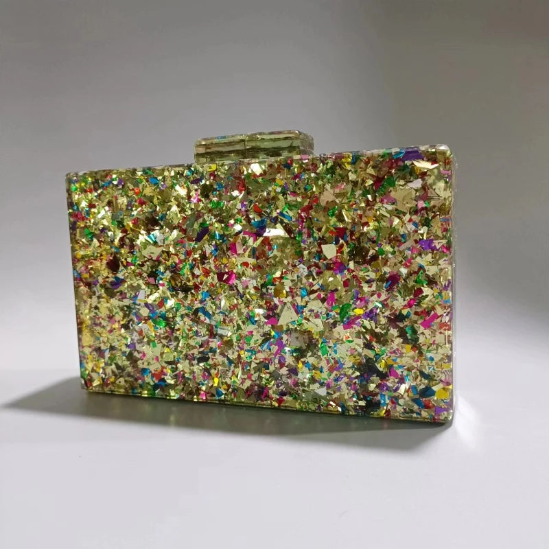 Gold & Silver Sequins Acrylic Evening Bag - One Shoulder Wedding Banquet Clutch