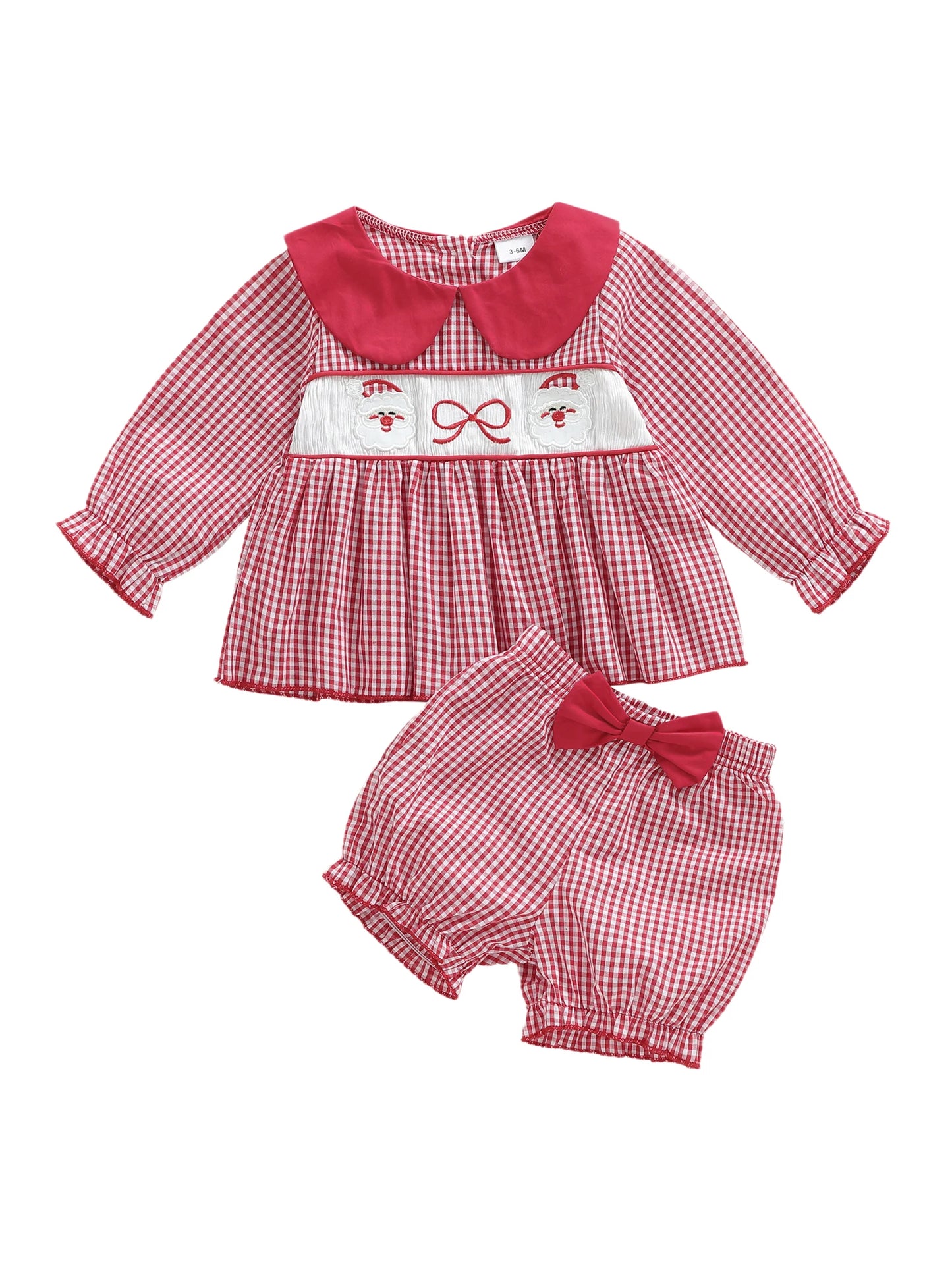 Baby Girls' Christmas Outfit Set - Long Sleeve Plaid Top & Lantern Shorts 2 Piece