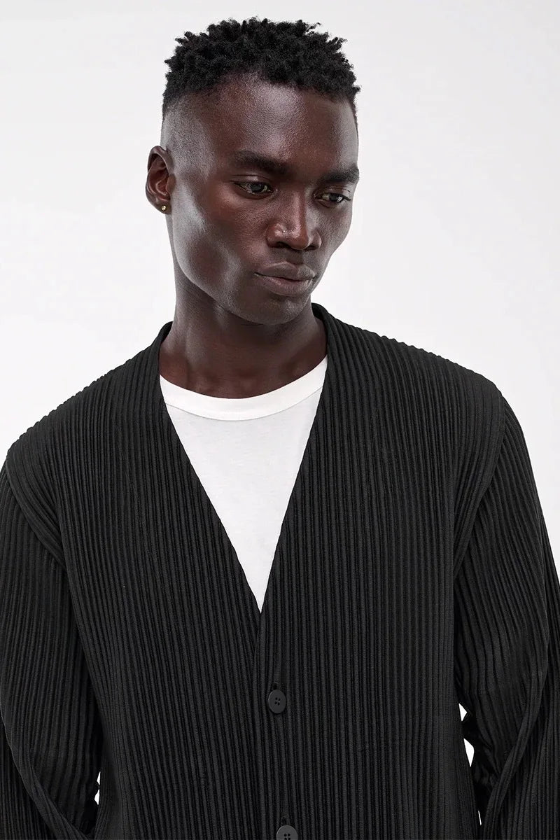 Men's Japanese Pleated Premium Sense Jacket Casual Loose Collarless Set