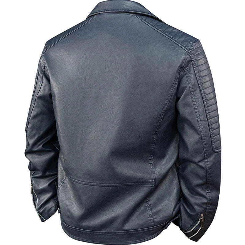 Men's Vintage PU Leather Moto Biker Jacket - Spring Autumn Casual Outerwear