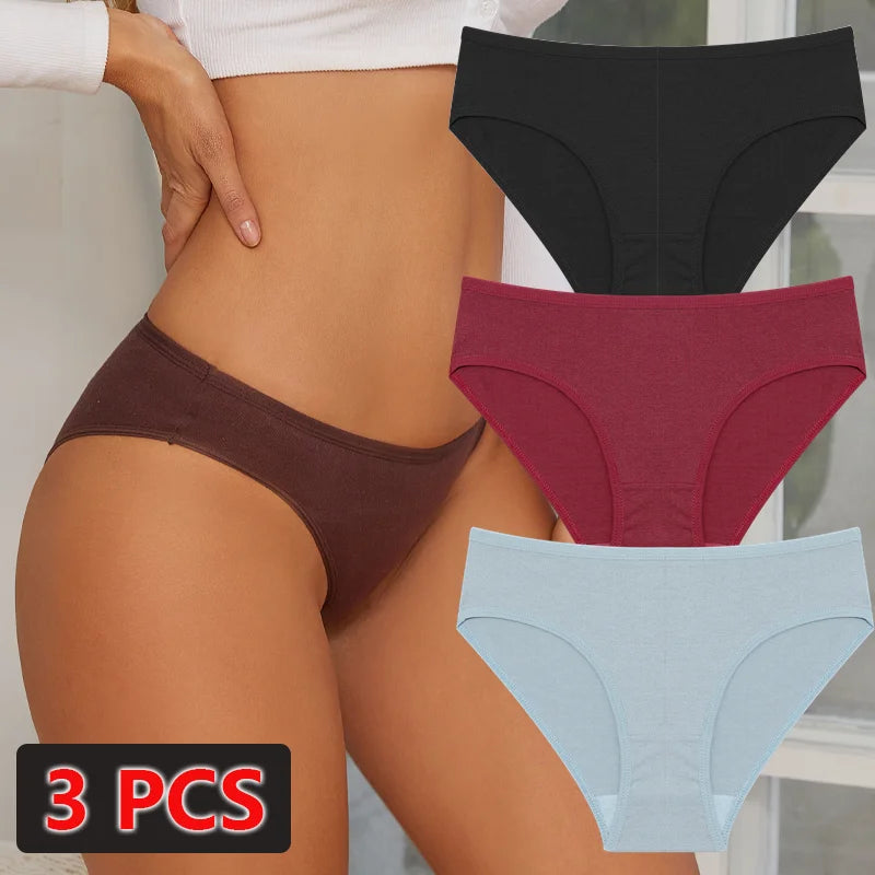 3-Pack Cotton Low-Waist Briefs for Women - Comfortable Breathable Underwear