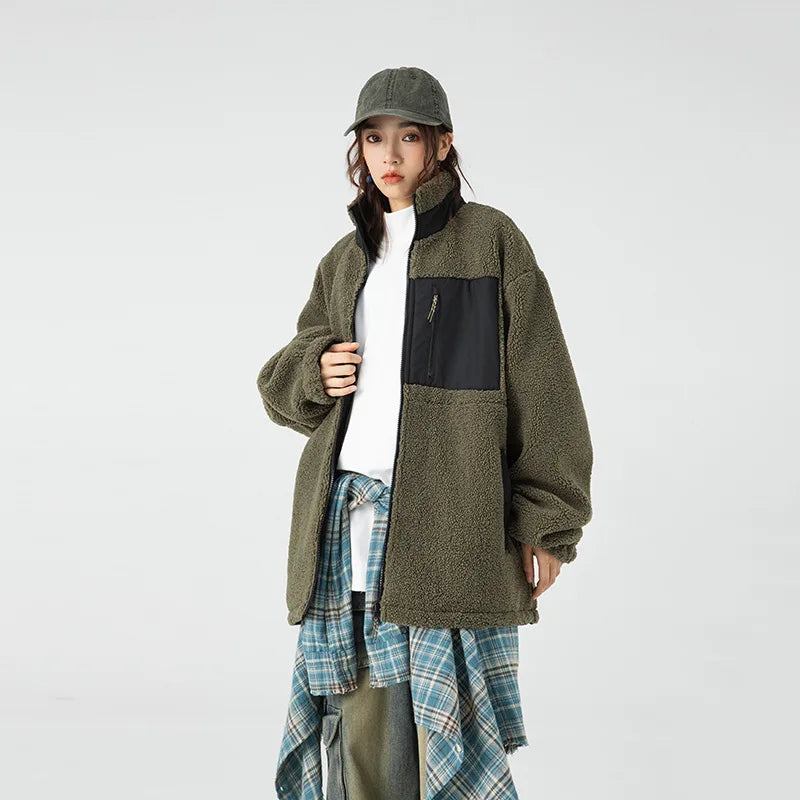 Unisex wool stand-up collar Double-sided two wear Thermal Jacket