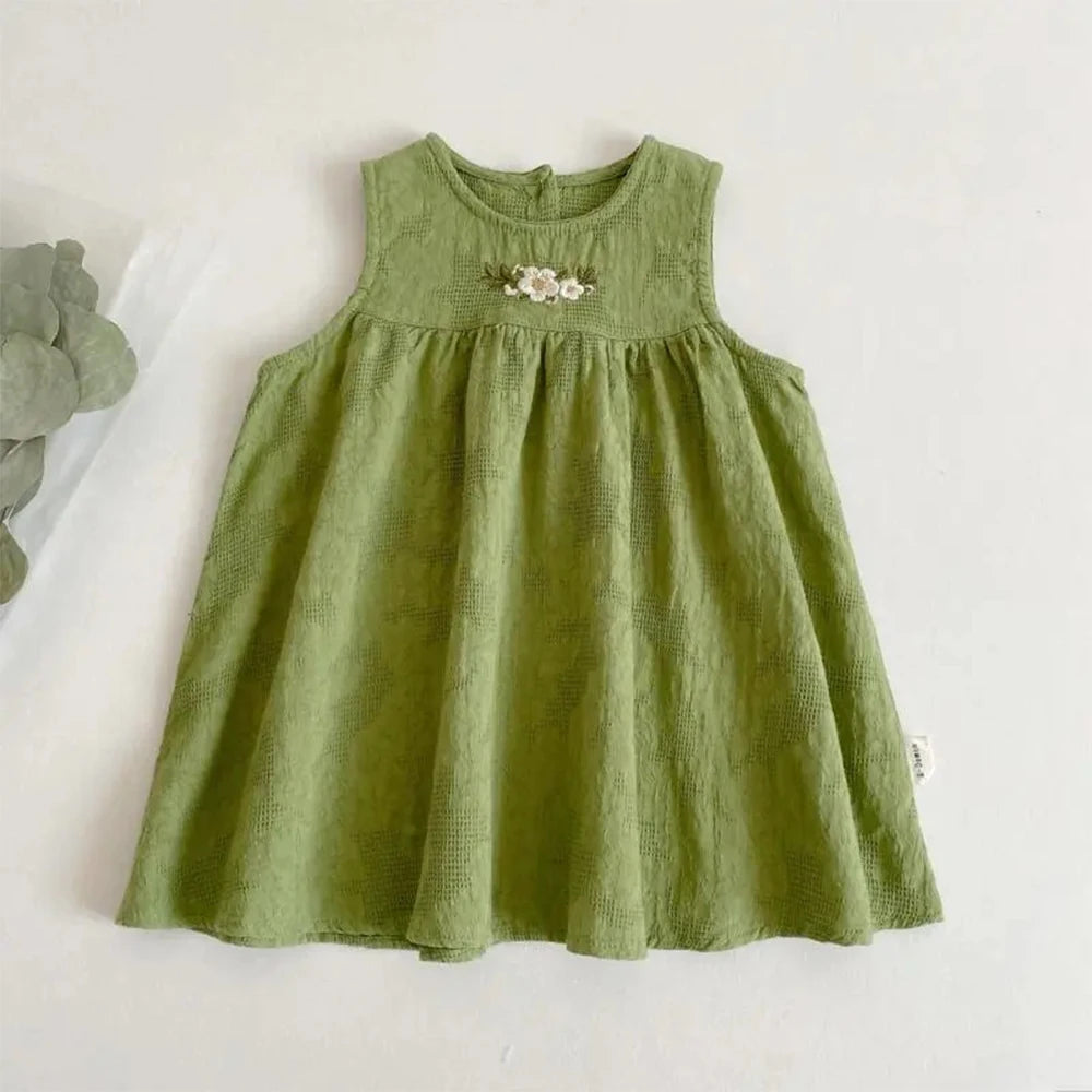 Girls' Summer Dress - Flower Embroidered Tank Top Princess Dress