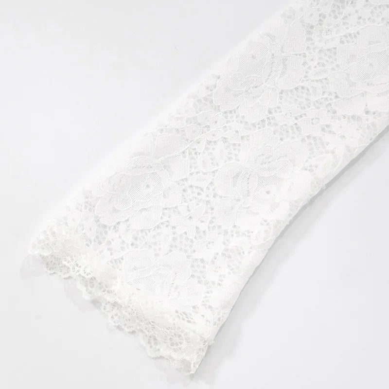 Women's Cut Out Lace Long Sleeve Top - Off Shoulder White Twist Front