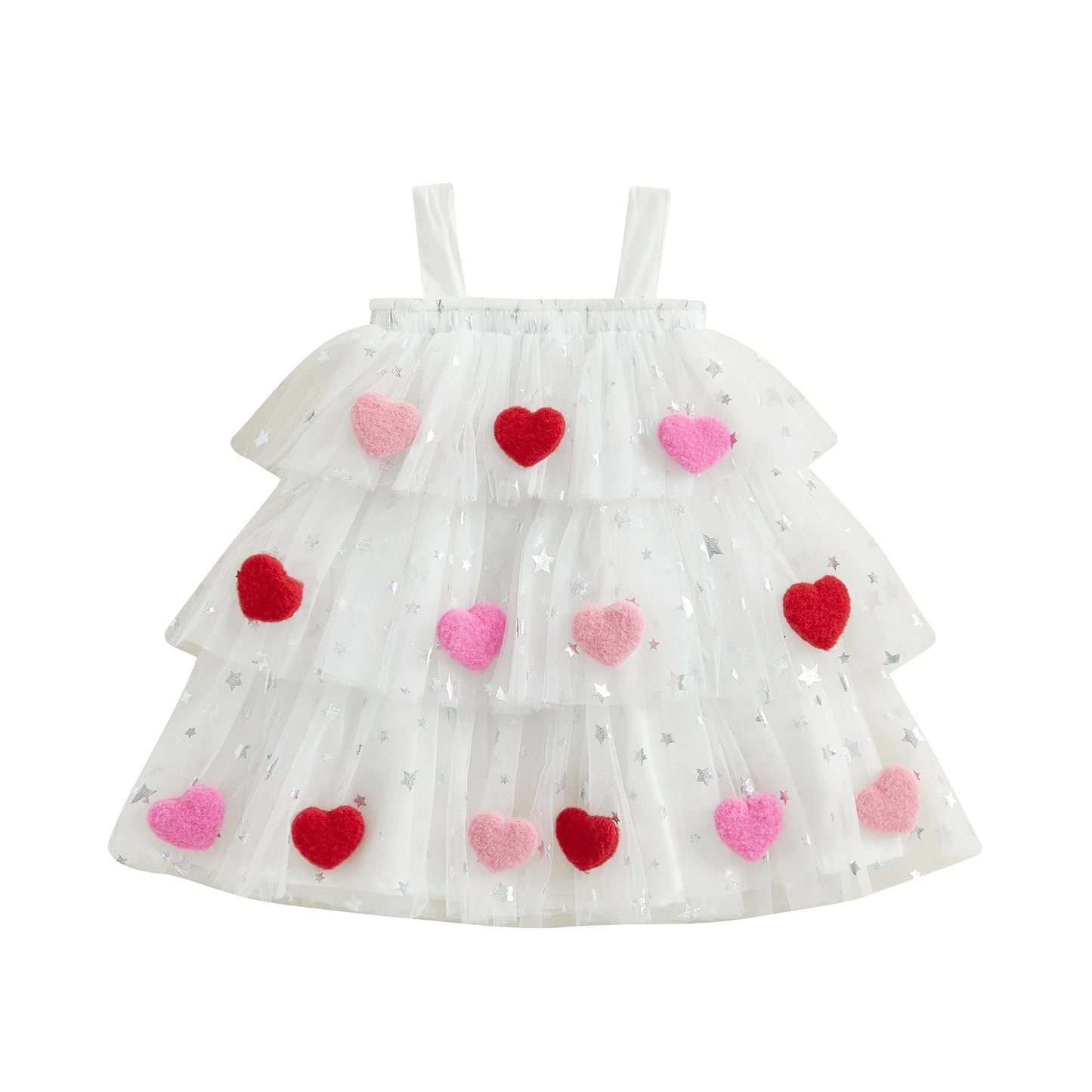 Girl's Festive Dress - Star Lace Layered Tulle Sundress with Plush Ball