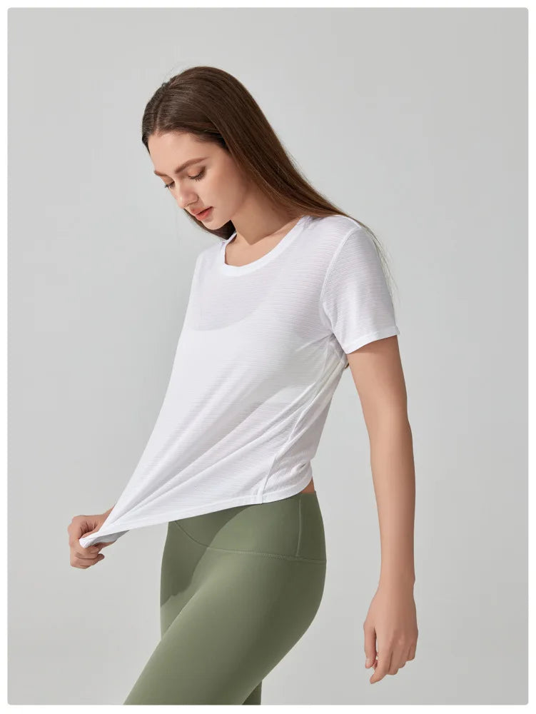 Women's Loose Fit Yoga T-Shirt - Quick Dry Athletic Top for Running & Gym