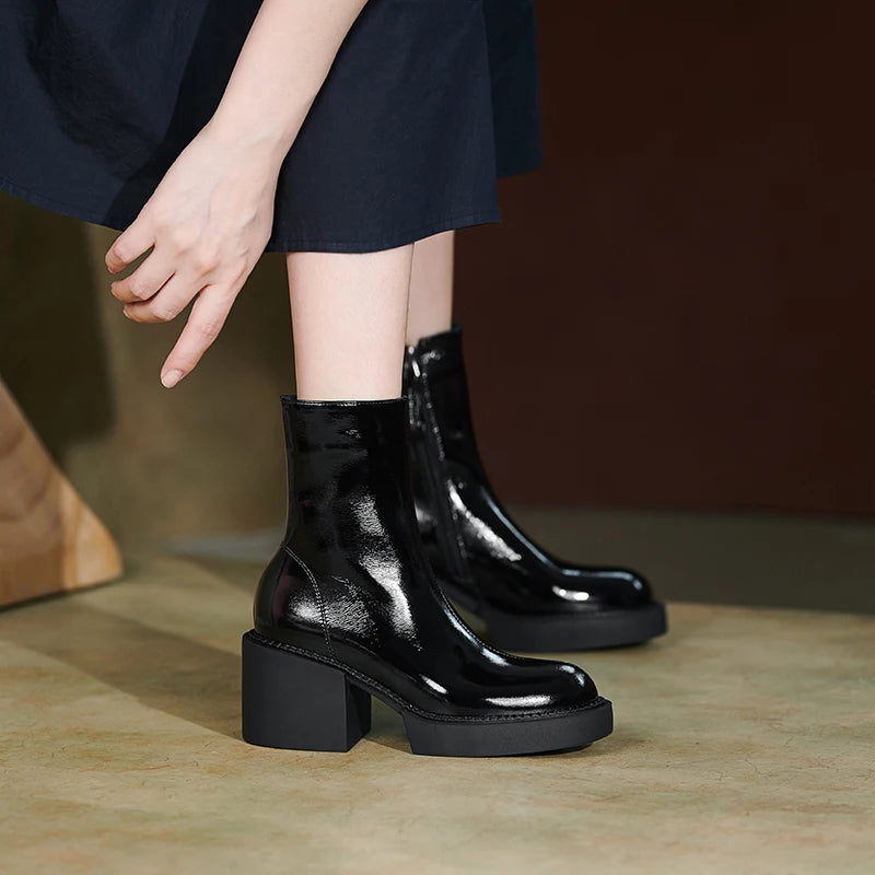 Genuine Leather Women Boots Platform Chunky Boots
