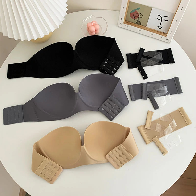 Women's Strapless Bras Wireless Bralette Soft Underwear Seamless Bras Invisible Bra With 2pcs Straps