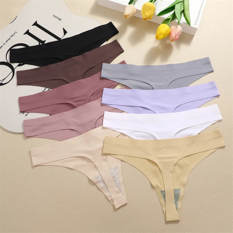 4Pcs Women's Seamless Thongs Breathable Panties Low-Waist Solid Underwear Stretch G-string Invisible T-Back Lingerie