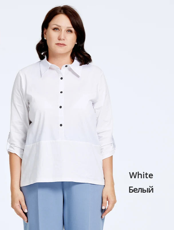 Women's Blouses Elegant Lapel Stitching Plus Size Shirt