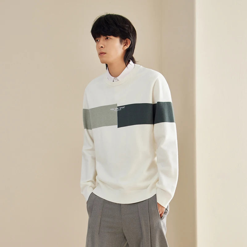 Men's Color Block Knit Sweater - Thermal Embroidered Pullover Winter Style