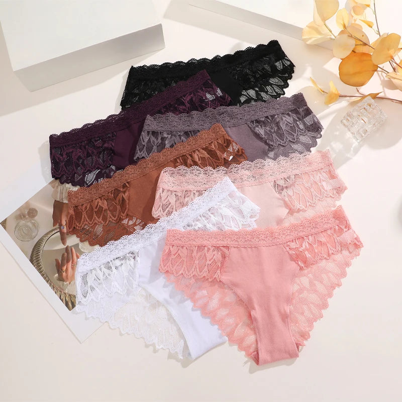 5Pcs Women's Lace Hollow Out Panties Low-Waist Comfortable Underwear Floral Breathable Briefs Stretch Soft Lingerie