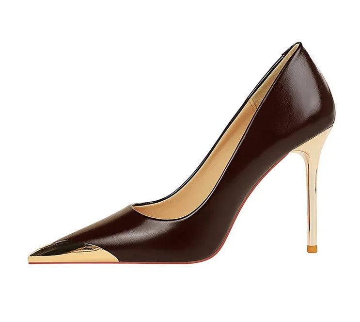 Women's Retro High Heels Metal Pointed Tip Pumps Stiletto 9.5 Cm And 4.5cm Heels Party Shoes