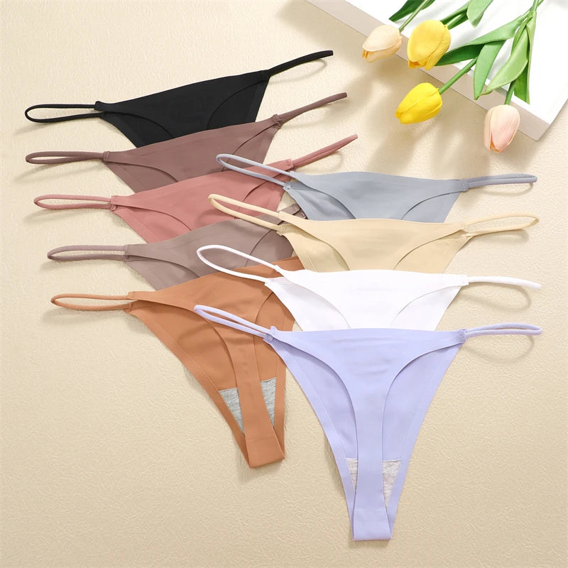 5-Pack Ice Silk Seamless Thongs - Low Waist G-String Underwear