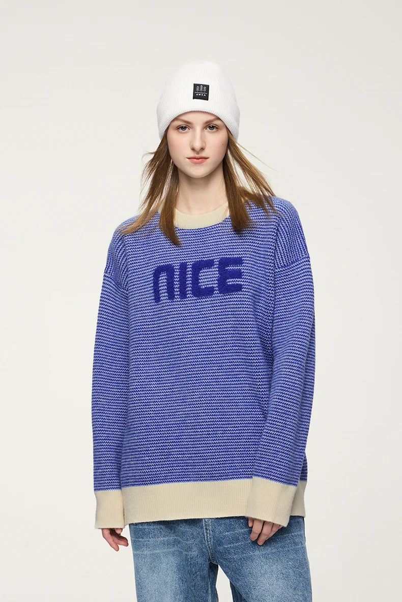 Unisex Letter Print Loose Knit Pullover Sweater