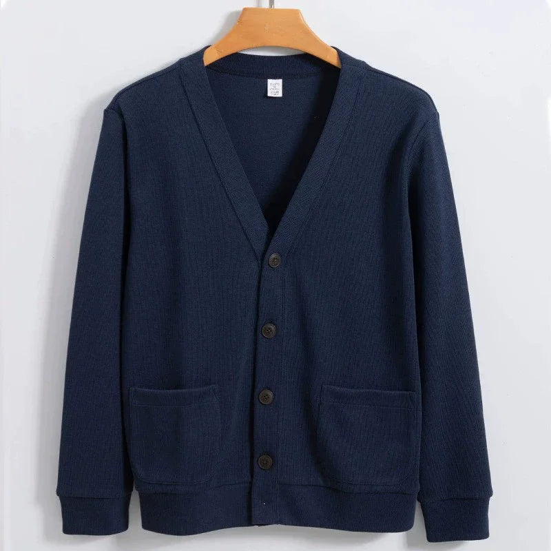 Spring Autumn Cotton V-Neck Cardigan - Smart Casual Knit Sweater Coat