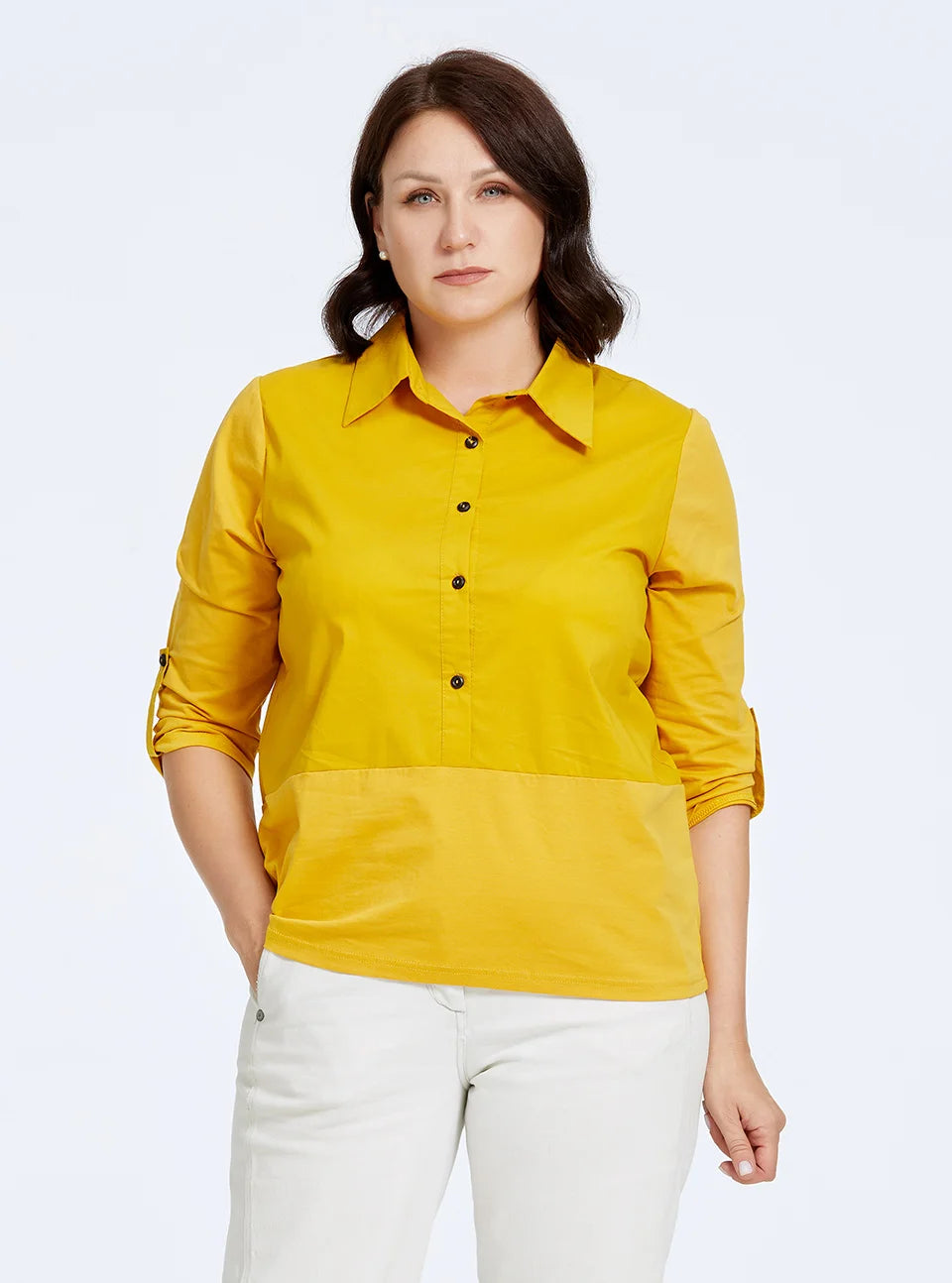 Women's Blouses Elegant Lapel Stitching Plus Size Shirt