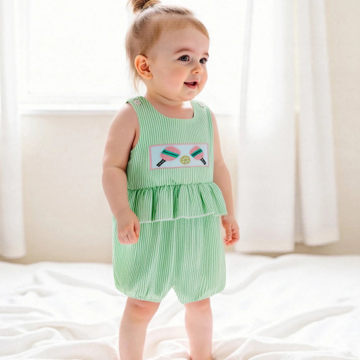 Striped Sleeveless Romper with Cartoon Embroidery - Baby & Toddler
