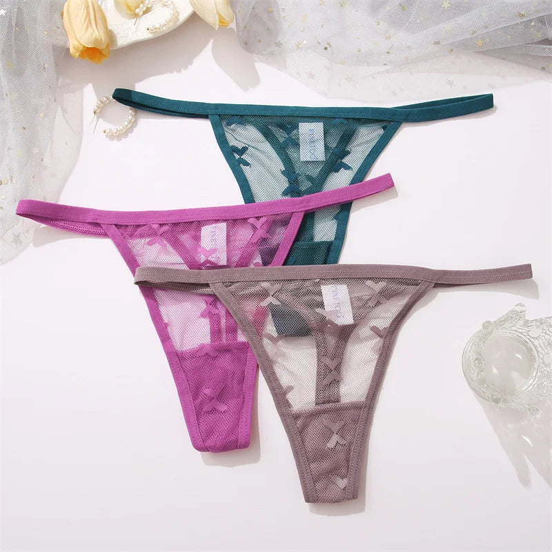 3-Piece Lace Thong Set - Low Waist Bikini Style Underwear for Women